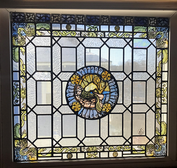 stained glass Mermaid with seahorses and sea eagles