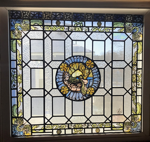 stained glass Mermaid with seahorses and sea eagles