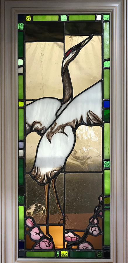 Japanese cranes stained glass