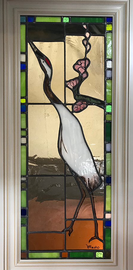 Japanese cranes stained glass