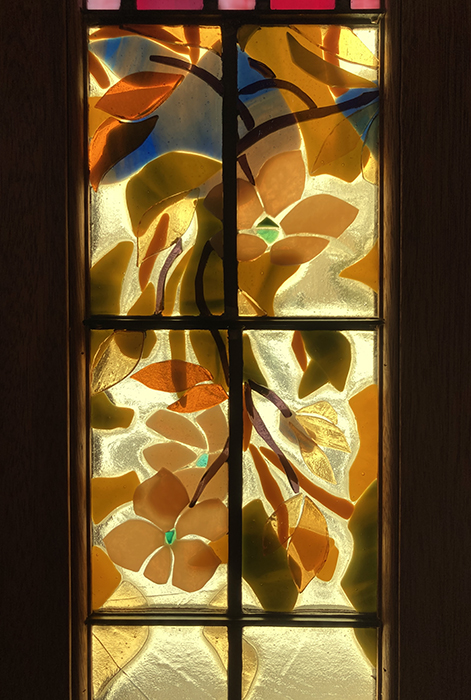 Apple Blossom stained glass with fused glass