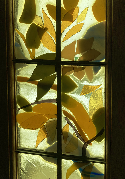 Apple Blossom stained glass with fused glass