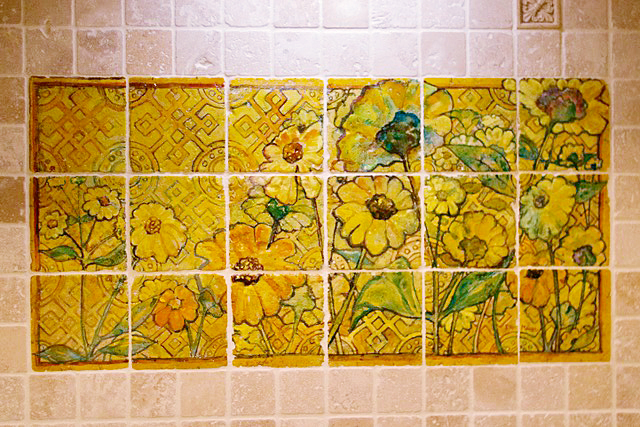 Sunflower design for kitchen backsplash tiles