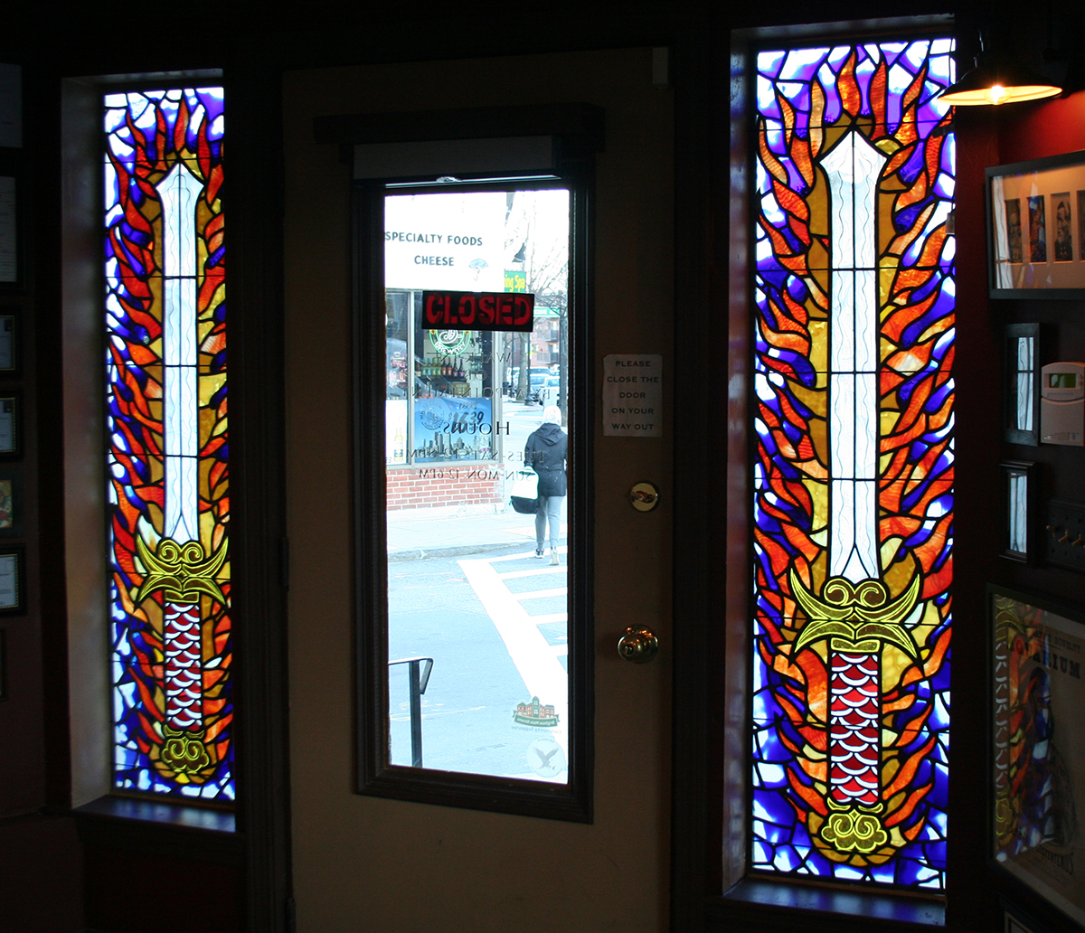 Store Entryway Flaming Japanese Swords