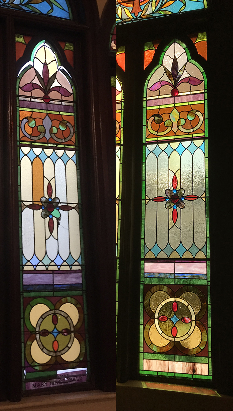Neptune with dolphins stained glass