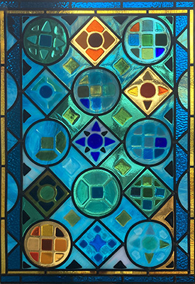playful fused glass in leaded design