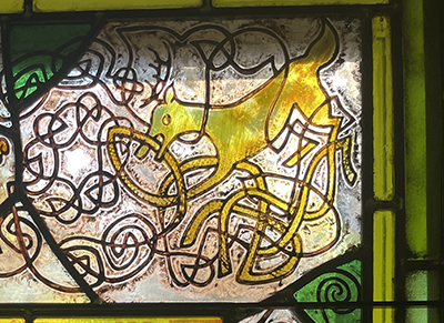 Celtic deer interlaced stained glass